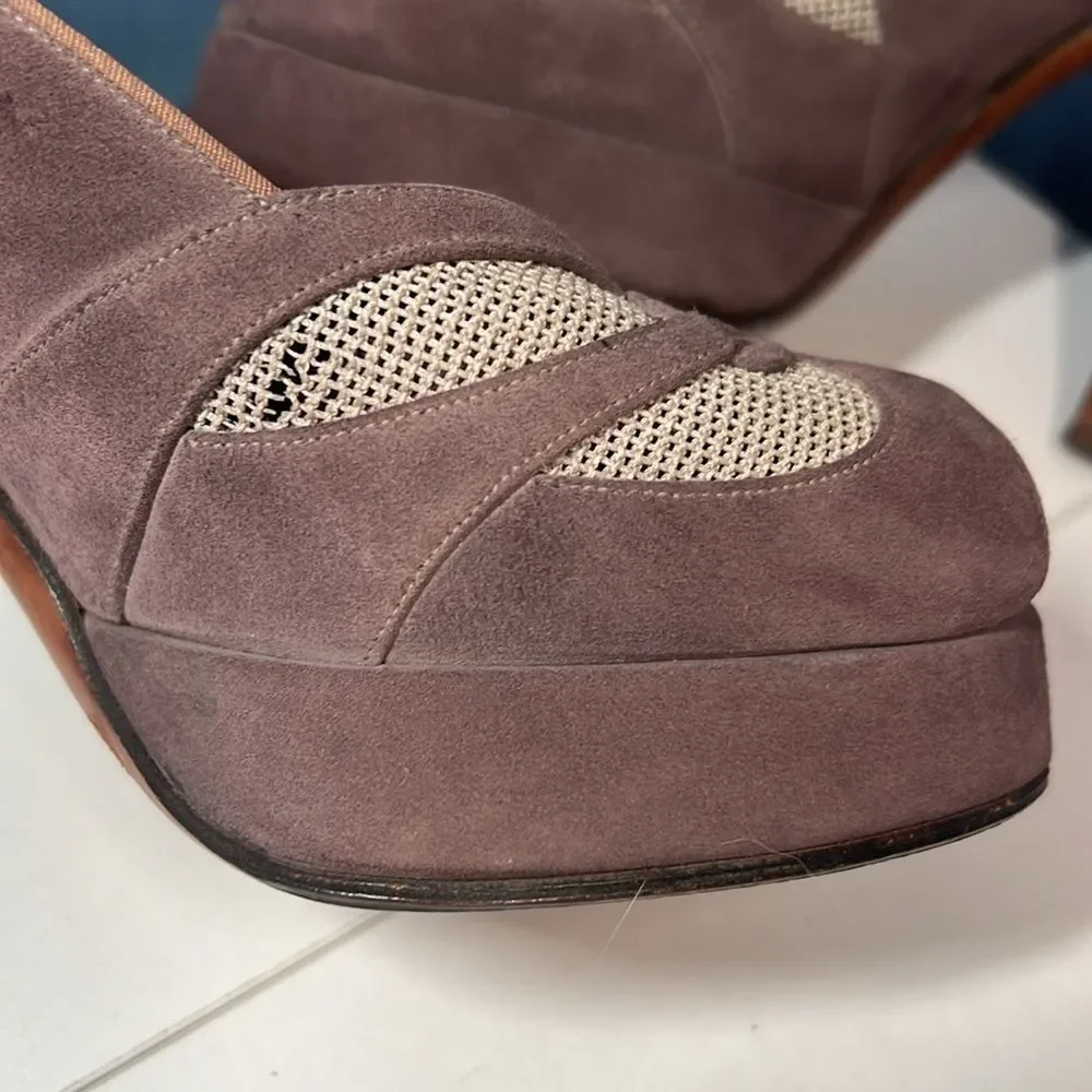Free shipping! Vintage 1940's Harzfeld's Peep Toe Platform Slingback Heels!